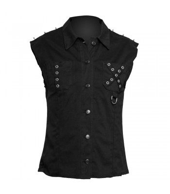 Men Gothic Shirt Sleeveless Pocket Gothic Shirt 